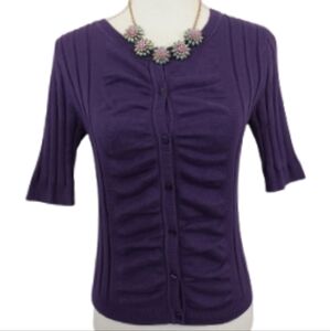DressBarn Purple Petite Rayon Cardigan Sweater Top Button Down Blouse Shirt Top